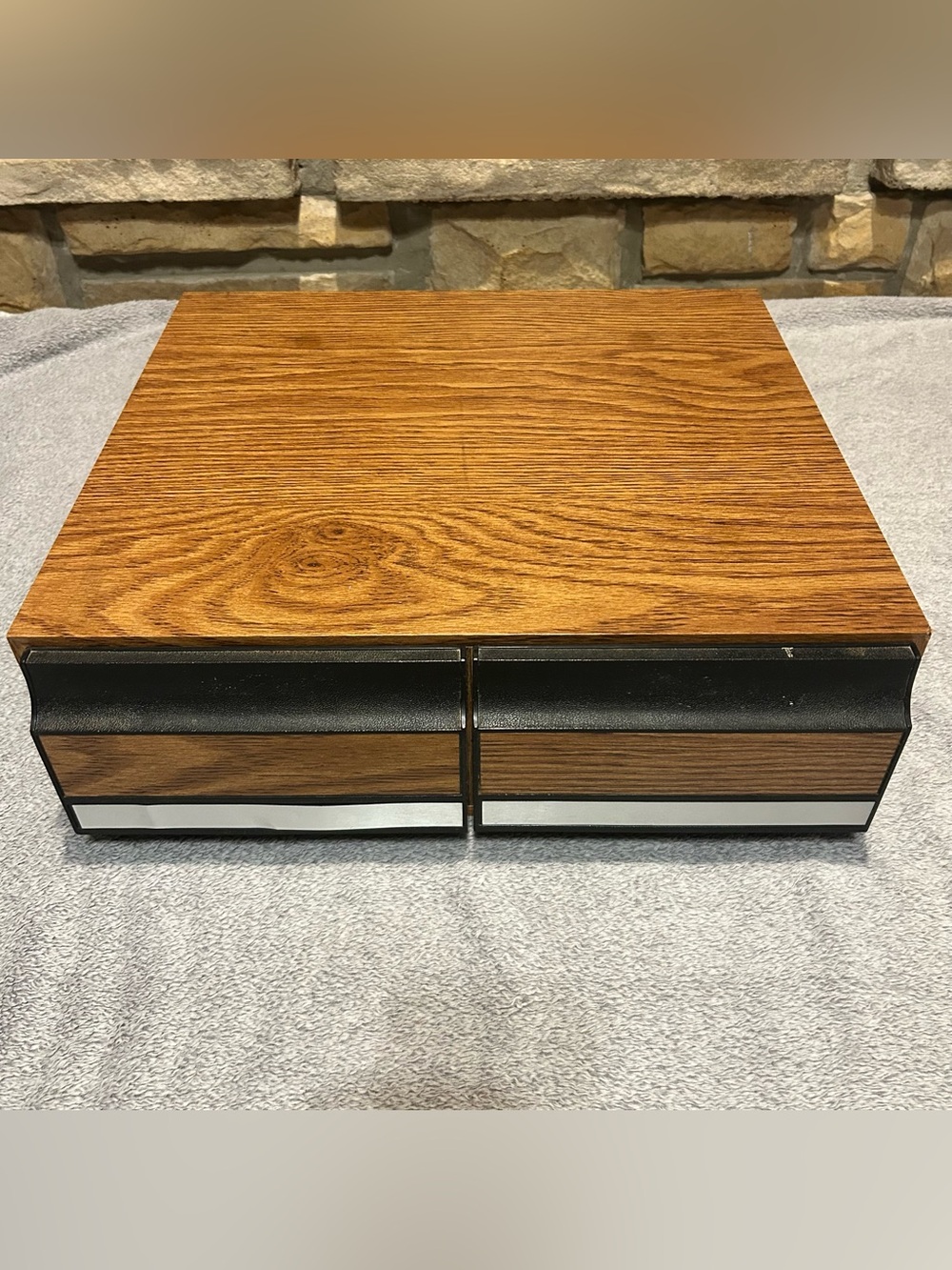 Vintage VHS Tape Holder Faux Wood 2 Drawer Cabinet Storage Case Holds 24 Tapes